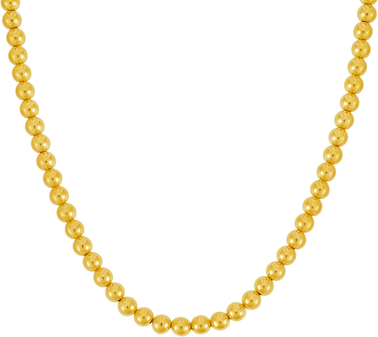 14k Yellow Gold 7mm Shiny High Polish Bead Chain Necklace 18