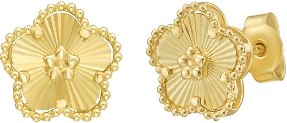 14k Yellow Gold 10.6mm x 11mm Radiating Textured Daisy Earrings