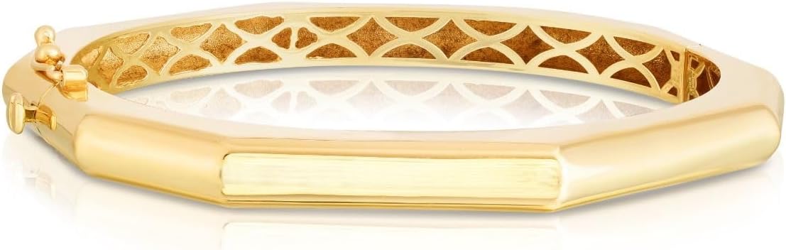 14k Yellow Gold 6.1mm Solid Shiny High Polish Octagon Geometric Edge Bangle Bracelet 7 Inch
