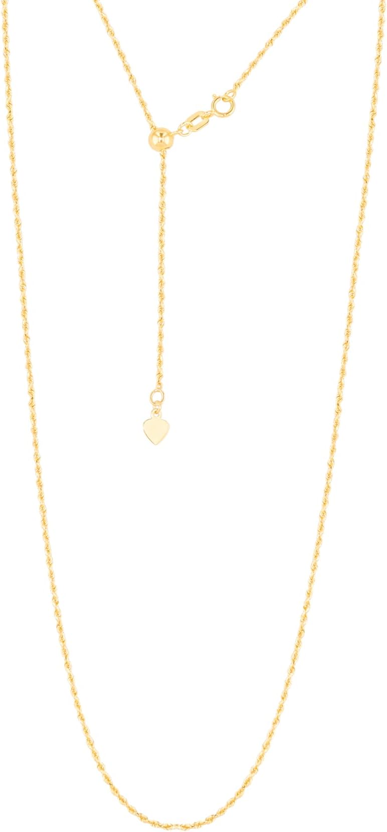 14k Yellow Gold or White Gold 1mm Classic Rope Adjustable Chain Necklace