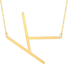 Load image into Gallery viewer, 14k Yellow Gold 1.5&quot; Extra Large Angled Alphabet Letter A - Z Initial Charm Pendant with Chain Necklace

