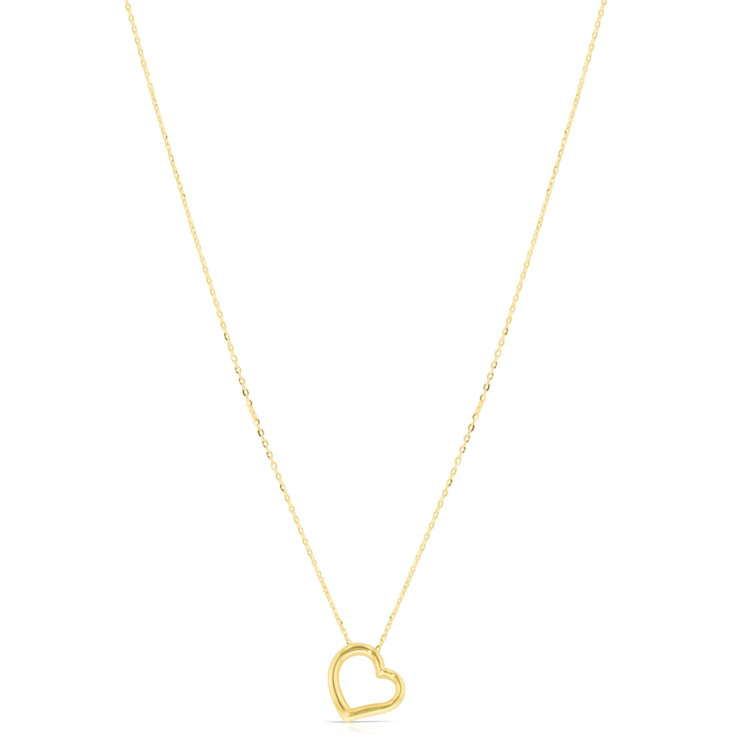 10k Yellow Gold Heart Charm Cable Chain Necklace