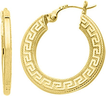 Load image into Gallery viewer, 14k Yellow Gold 15mm Greek Key Hoop Earrings
