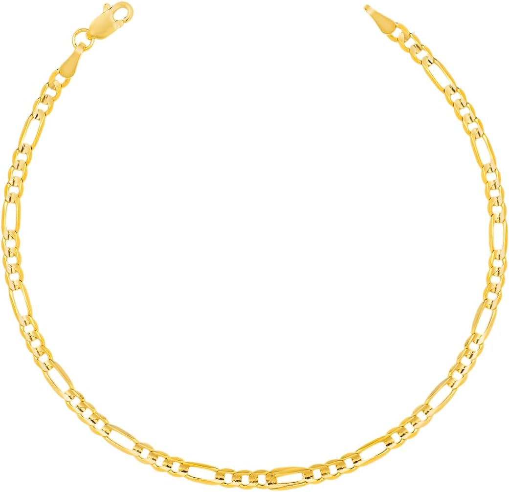 14k Yellow Gold 2.8mm Solid Figaro Chain Bracelet