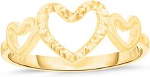 Load image into Gallery viewer, 10k Yellow Gold Graduated Open Triple Hearts Ring, Size 3-11
