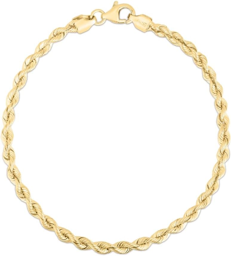 14k Yellow Gold 3mm Solid Spiral Silk Rope Chain Bracelet