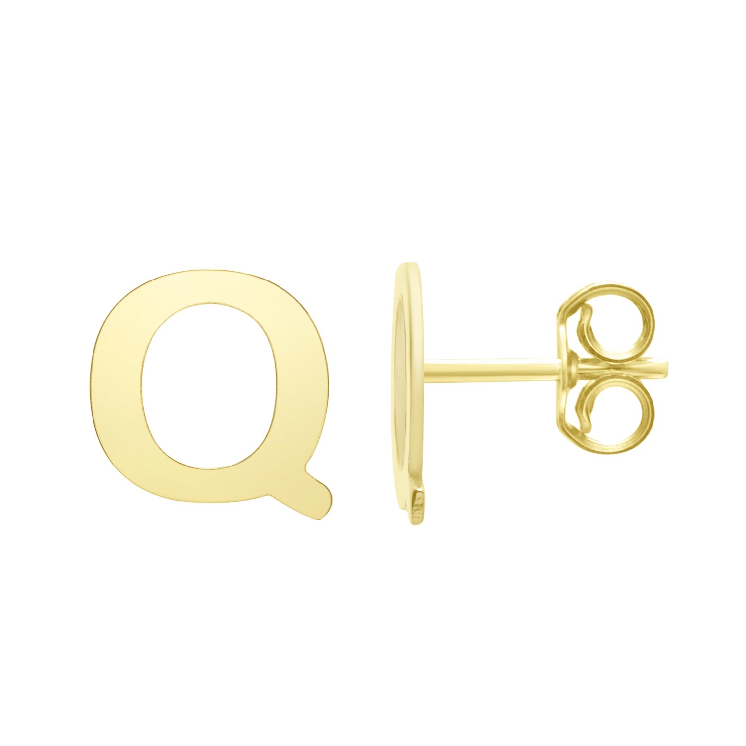 14k Yellow Gold 6.5mm High Polish Initial-Q Stud Earrings