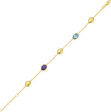 Load image into Gallery viewer, 14k Yellow Gold 6.2mm Natural Amethyst &amp; Blue Topaz Pebble Gemstone Link Bracelet, Adjustable 6" - 6.5" - 7.5 Inch
