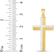 Load image into Gallery viewer, 14k Yellow Gold 1.1" Offset Layer Cross Charm Pendant with optional Adjustable Chain Necklace
