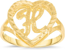 Load image into Gallery viewer, 10k Yellow Gold 15mm Heart Shape Letters A-Z Initial Ring Size 4-9
