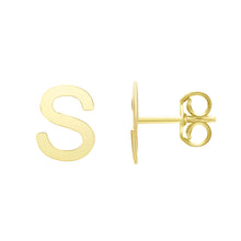 Load image into Gallery viewer, 14k Yellow Gold 6.5mm High Polish Initial-S Stud Earrings
