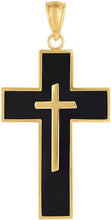 Load image into Gallery viewer, 14k Yellow Gold 1.1&quot; Nested Black Enamel Cross Charm Pendant with optional Adjustable Chain Necklace
