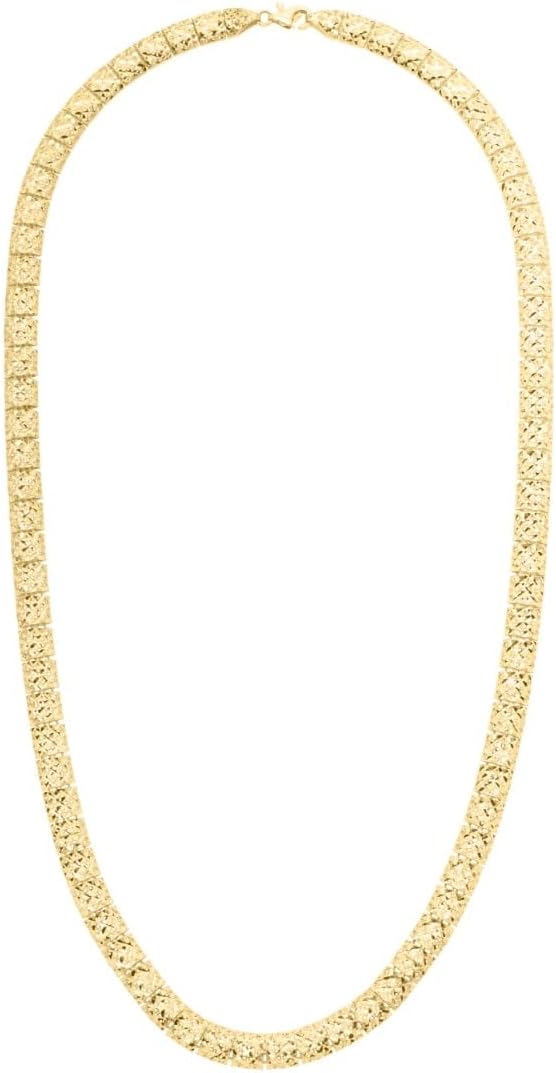 10k Yellow Gold 6.2mm Solid Textured Openwork Square Link Chain Necklace 18 Inch