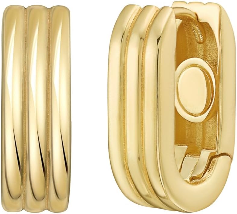 14k Yellow Gold 12.1mm Triple Row Oval Hoop Earrings