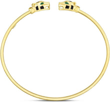 Load image into Gallery viewer, 14k Yellow Gold 3mm Open Cuff Panther Enamel Bangle Bracelet, 7 Inch
