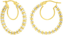 Load image into Gallery viewer, 14k Yellow Gold and White Gold 20mm Iced Round Hoops Earrings
