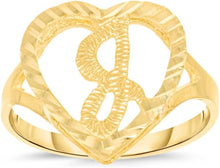 Load image into Gallery viewer, 10k Yellow Gold 15mm Heart Shape Letters A-Z Initial Ring Size 4-9
