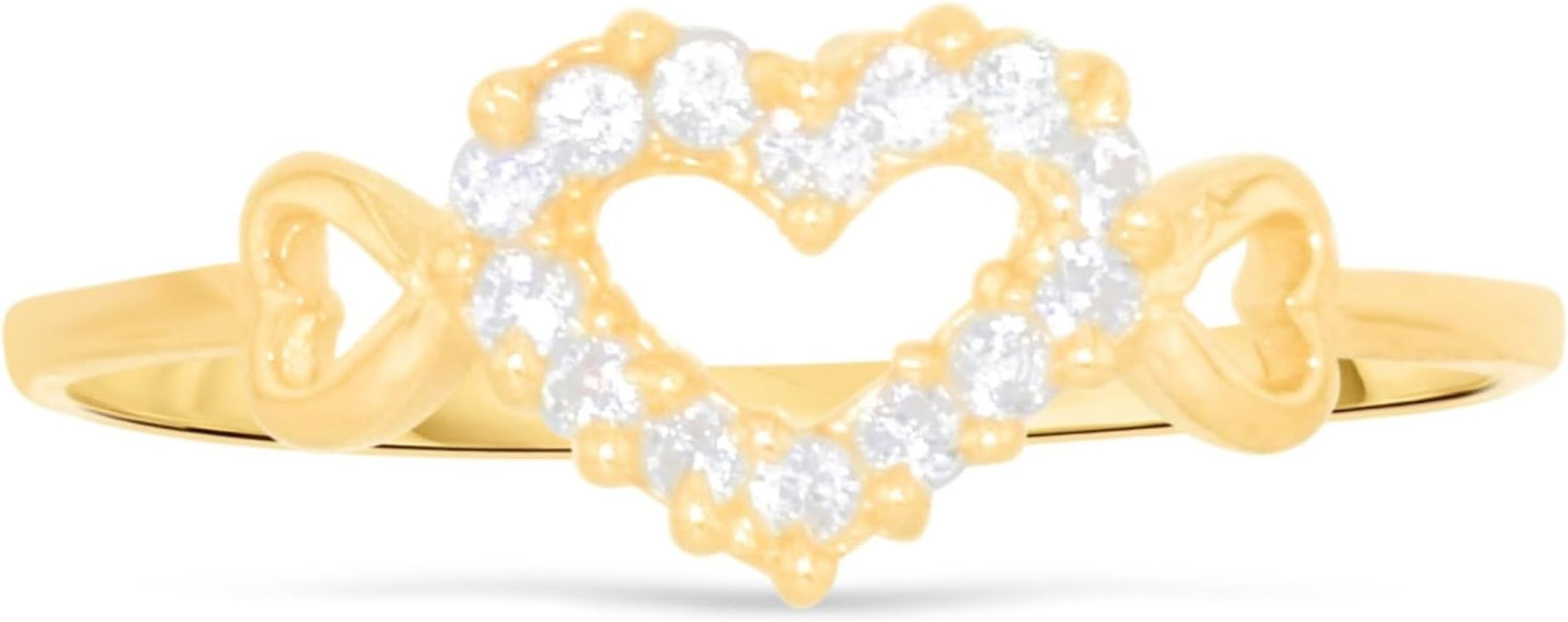 10k Yellow Gold 6mm CZ Open Heart Ring, Sizes 4 - 9