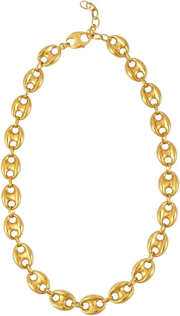 14k Yellow Gold 12mm Puff Anchor Mariner Chain Necklace, Extendable 16