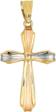 Load image into Gallery viewer, 14k Yellow Gold 1&quot; Fluted Tri-Color Cross Charm Pendant with optional Adjustable Chain Necklace
