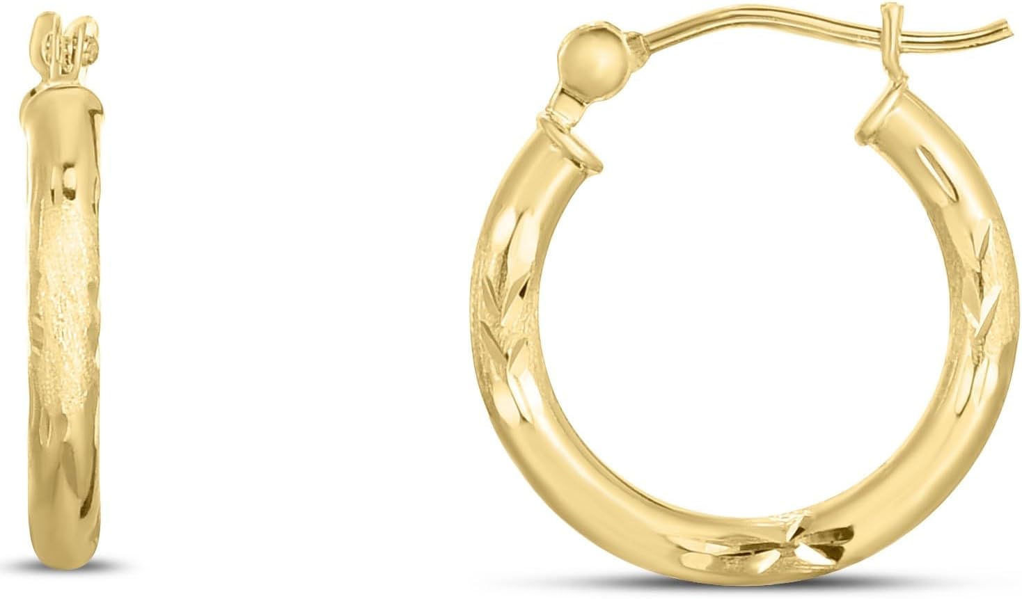 14k Yellow Gold 2mm x 15mm, 25mm, 30mm or 45mm Diamond Cut & Polished Hoop Earrings