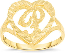 Load image into Gallery viewer, 10k Yellow Gold 15mm Heart Shape Letters A-Z Initial Ring Size 4-9
