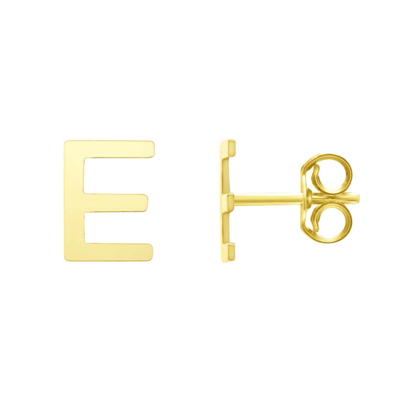 14k Yellow Gold 6.5mm High Polish Initial-E Stud Earrings