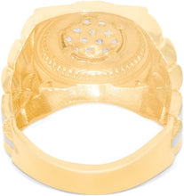 Load image into Gallery viewer, 10k Yellow Gold 19.4mm Two-Tone Railroad Pave CZ Cluster Round Circle Men&#39;s Ring, Sizes 5-13.5
