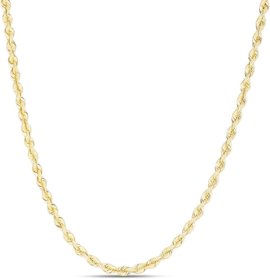 14k Yellow Gold 3mm Solid Spiral Silk Rope Chain Necklace