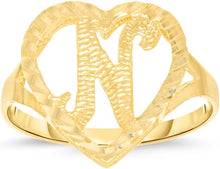 Load image into Gallery viewer, 10k Yellow Gold 15mm Heart Shape Letters A-Z Initial Ring Size 4-9

