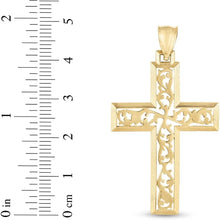 Load image into Gallery viewer, 14k Yellow Gold 1.6" Vine Openwork Cross Charm Pendant with optional Adjustable Chain Necklace
