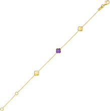 Load image into Gallery viewer, 14k Yellow Gold Natural Amethyst Gemstone Clover Charm Bracelet, Adjustable 6.25 Inch-7.25"
