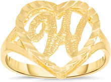 Load image into Gallery viewer, 10k Yellow Gold 15mm Heart Shape Letters A-Z Initial Ring Size 4-9
