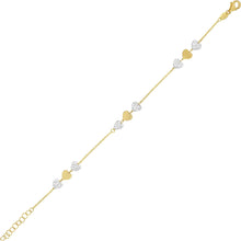 Load image into Gallery viewer, 14k Two-Tone Gold 6mm Diamond-Cut Heart Charm Bracelet, Adjustable 6.5 Inch-7.5"
