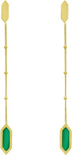 Load image into Gallery viewer, 14k Yellow Gold 57mm Mother of Pearl, Onyx or Malachite Hexagon Drop Gemstone Earrings
