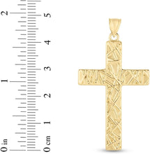 Load image into Gallery viewer, 14k Yellow Gold 1.7" Rugged Cross Charm Pendant with optional Adjustable Chain Necklace
