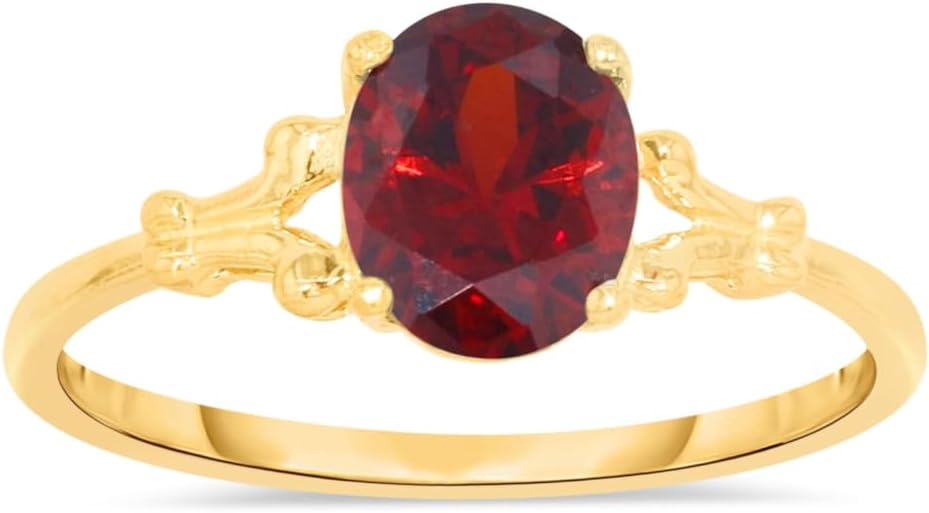 10k Yellow Gold 8mm Birthstone Oval Gemstone Ring, Size 4-8