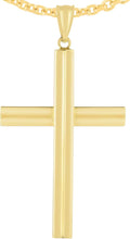 Load image into Gallery viewer, 14k Yellow Gold 1.2&quot; Single Ribbed or 1.6&quot; Triple Ribbed Cross Charm Pendant with optional Adjustable Chain Necklace

