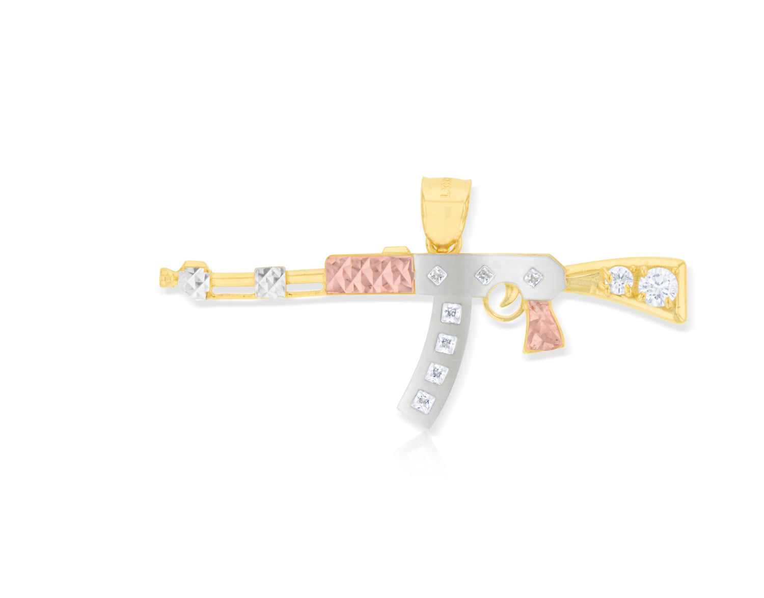 10k Yellow Gold AK-47 Rifle Shape Army CZ Tri-Tone Pendant