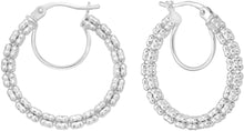 Load image into Gallery viewer, 14k White Gold 24.5mm x 2.6mm Ice Chain Round Hoop Earrings
