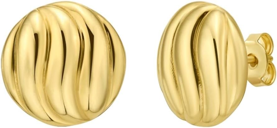 14k Yellow Gold 12.8mm Swirl Button Earrings