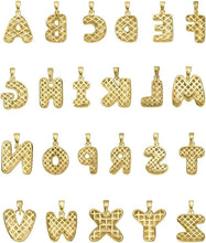 Load image into Gallery viewer, 10k Yellow Gold 0.7&quot; Pave CZ Personalized Bubble Alphabet Letter A - Z Initial Charm Pendant with optional Chain Necklace
