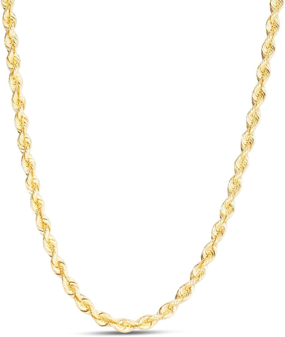14k Yellow Gold 4.3mm Solid Spiral Silk Rope Chain Necklace