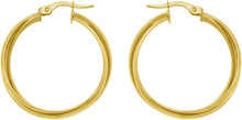 Load image into Gallery viewer, 14k Yellow Gold 29.6mm x 5.6mm or 25.6mm x 4.9mm Interlocking Trinity Hoop Earrings
