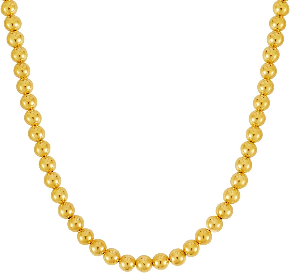 14k Yellow Gold 8mm Shiny High Polish Bead Chain Necklace 18