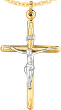 Load image into Gallery viewer, 14k Yellow Gold 1.7&quot; or 1.2&quot; Classic Cylinder Tube INRI Jesus Crucifix Two-Tone Cross Charm Pendant with optional Adjustable Chain Necklace
