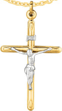 Load image into Gallery viewer, 14k Yellow Gold 1.7" or 1.2" Classic Cylinder Tube INRI Jesus Crucifix Two-Tone Cross Charm Pendant with optional Adjustable Chain Necklace
