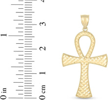 Load image into Gallery viewer, 14k Yellow Gold 1.1" Diamond Cut Ankh Cross Charm Pendant with optional Adjustable Chain Necklace
