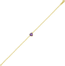 Load image into Gallery viewer, Floreo 14k Yellow Gold Paperclip Chain Heart Gemstone Bracelet 7 Inch
