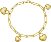 Load image into Gallery viewer, 14k Yellow Gold 4.5mm Paperclip Puffed Heart Charm Link Bracelet, 7.25 Inch

